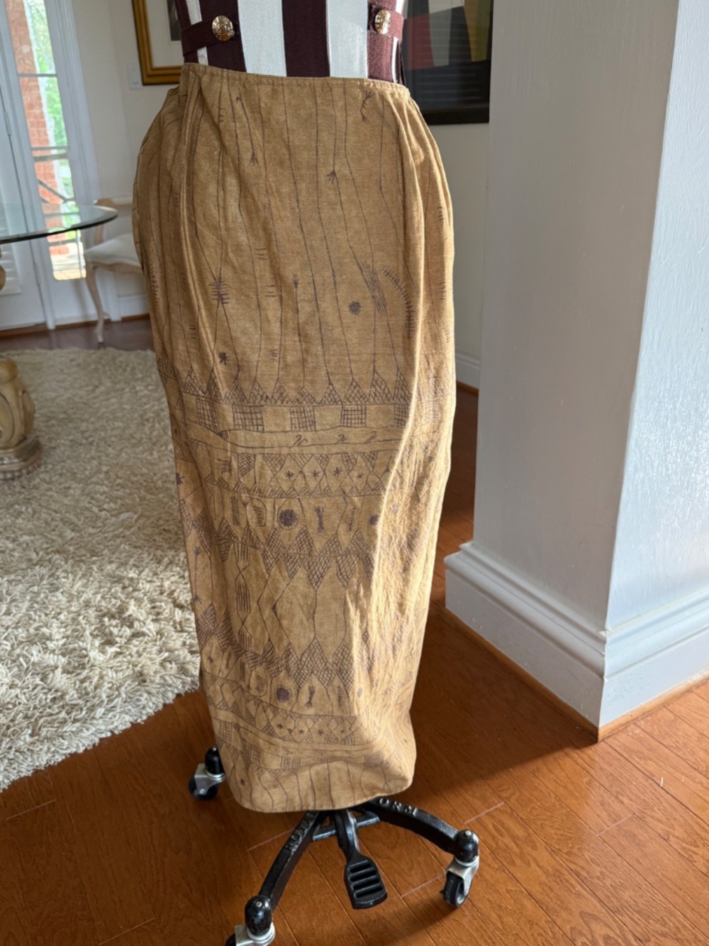 VTG Lauren Ralph Lauren Womens Maxi Tie Wrap Skirt 100% Linen 12 Boho Aztec - Picture 5 of 10